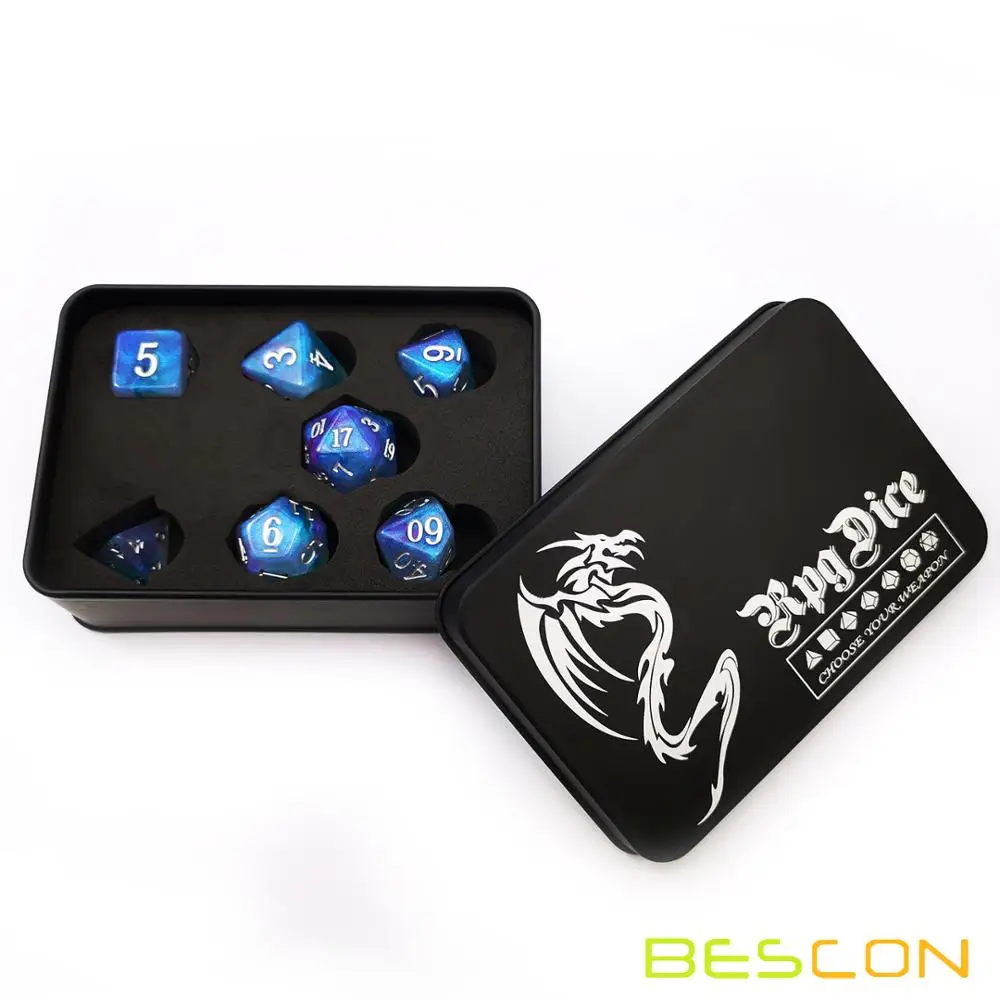 Bescon магические каменные кости набор серии, 7 шт. многогранные РПГ кости набор Фея дух, RoseQuartz, Золотая Руда, глаза Дракона - Цвет: Dragon Eyes Tinbox
