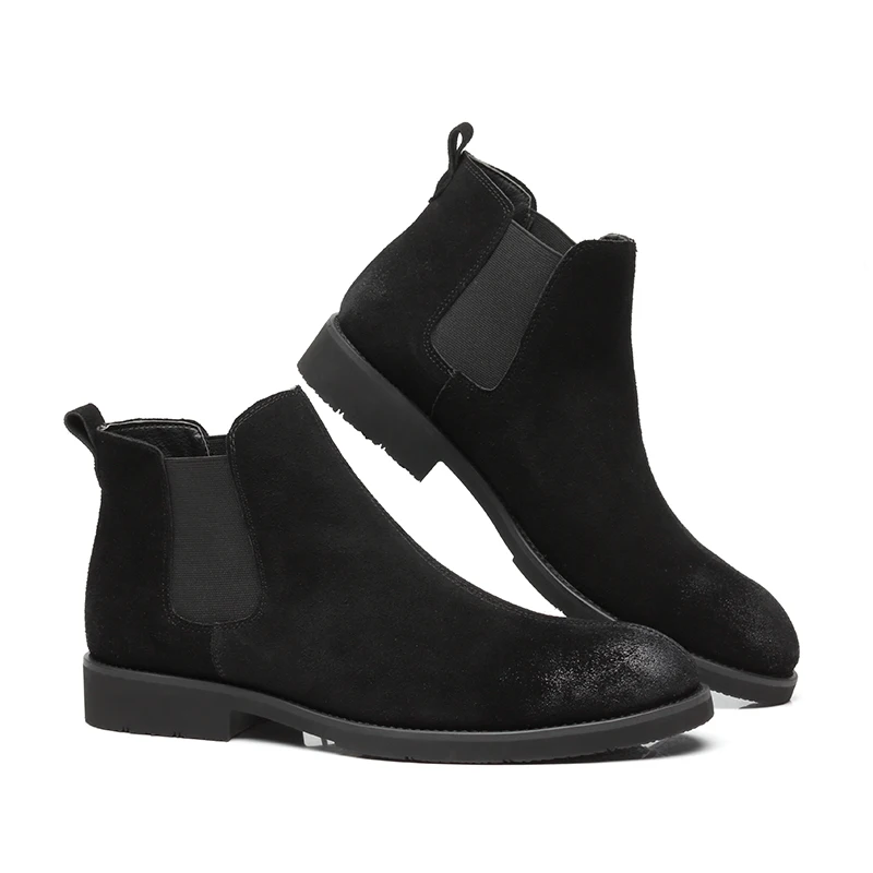 Black flats Misalwa; винтажные мужские ботинки «Челси»; сезон осень; кожаные тонкие ботинки с высоким берцем; мужская обувь, визуально увеличивающая рост; Рабочая обувь - Цвет: Black flats