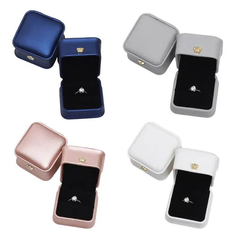 

Multifunction Leather Jewelry Storage Box with Crown Buckle Display Bearer Ring Case Earring Holder Organizer Supply