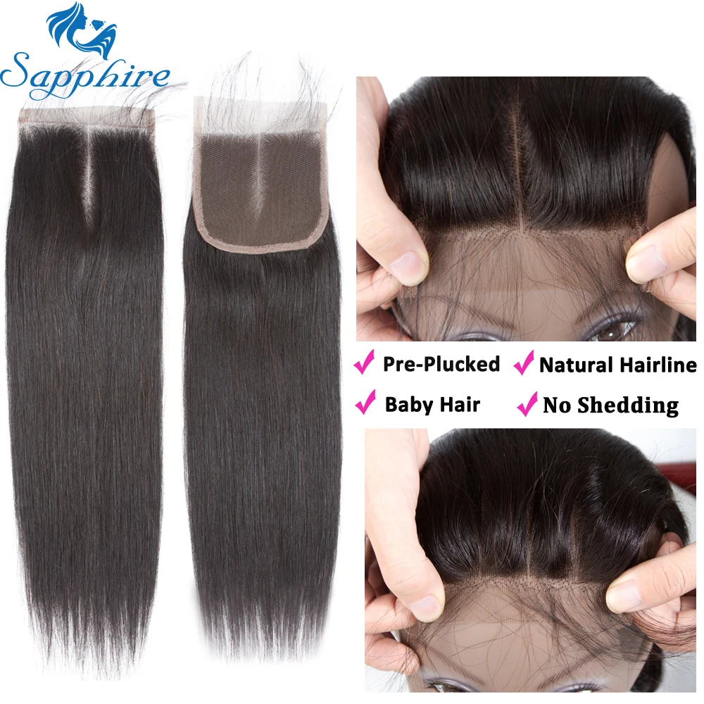 Sapphire Straight Bundles With Closure Brazilian Hair Weave Bundles With Closure Human Hair Bundles With Closure Hair Extension
