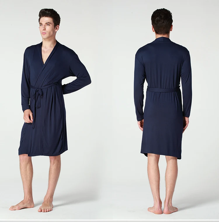 Человек Весна Лето модал тонкий халат из чистого хлопка с длинными рукавами однотонная Домашняя одежда халат
