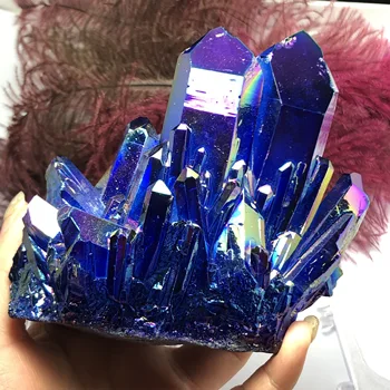 

1PC Aura Crystal Cluster Angel Aura Titanium Quartz Crystal Stunning Rainbow Specimen Minerals Reiki Healing Chakra