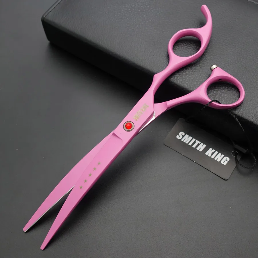 down-Curved-Pink Профессиональные Парикмахерские ножницы для животных SMITH KING/ножницы для ухода за животными " прямые и изогнутые ножницы и 6,5" истончающие ножницы+ чехол - Цвет: down-Curved-Pink
