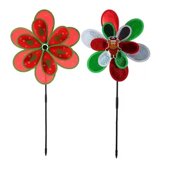 

2pcs Flower Double Layer Durable Portable Wind Spinner Pinwheels Windmill Christmas Decoration for Outdoor Garden Yard