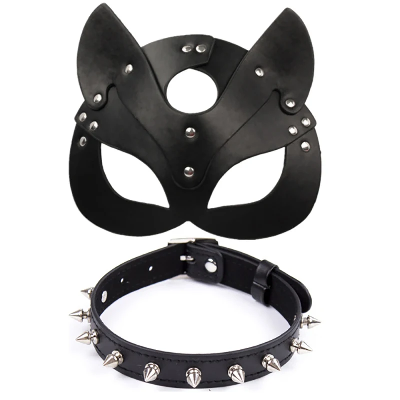 

Porn Fetish Head Mask Whip BDSM Bondage Restraints PU Leather Cat Halloween Mask Roleplay Sex Toy For Men Women Cosplay Games