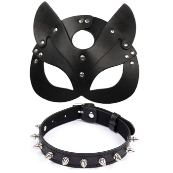 Porn Fetish Head Mask Whip BDSM Bondage Restraints PU Leather Cat Halloween Mask Roleplay Sex Toy For Men Women Cosplay Games 1