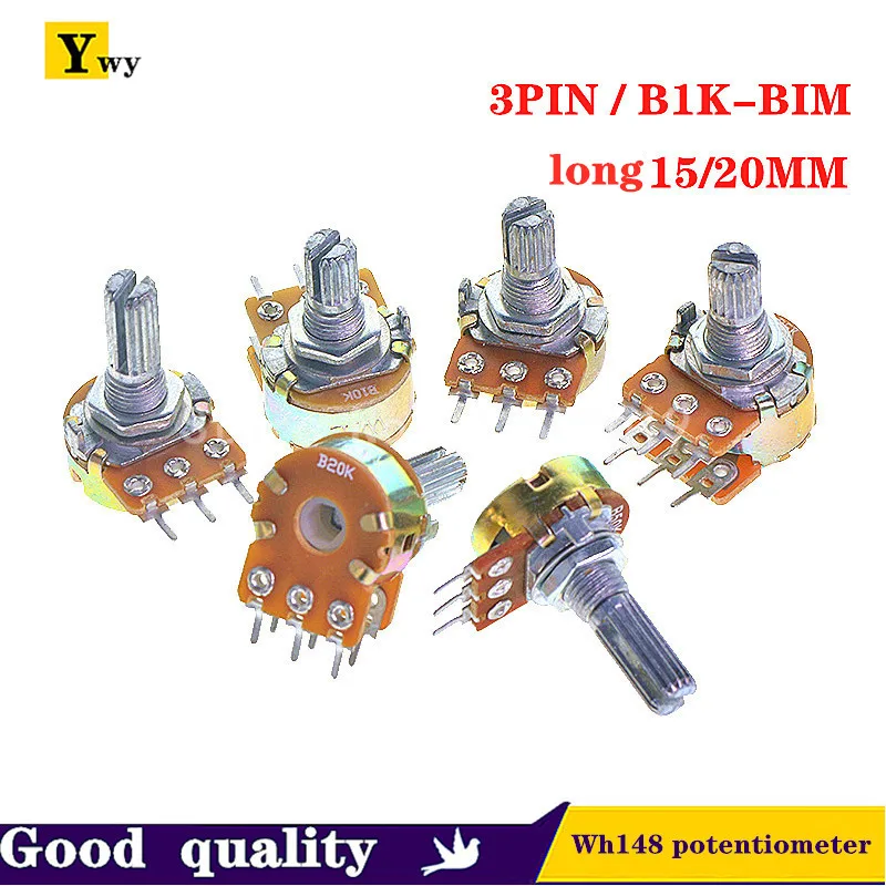 

5PCS WH148 B1K B2K B5K B10K B20K B50K B100K B500K 3Pin 15mm Shaft Amplifier Dual Stereo Potentiometer 1K 2K 5K 10K 50K 100K 500K