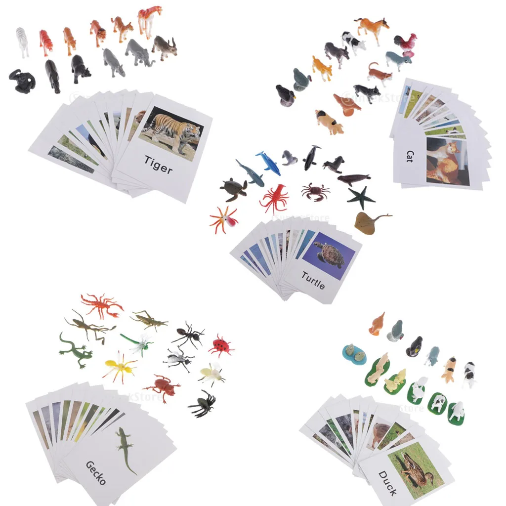 60pcs Miniature Realistic Montessori Farm Wild Jungle Animals Toys Set For Toddlers With Matching Cards