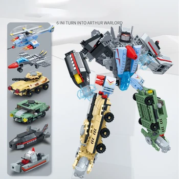 

543pcs Assemble DIY 6in1robot Building Blocks Technic plane Vehicle Submarine Battleship Transformation Models Toys For Children