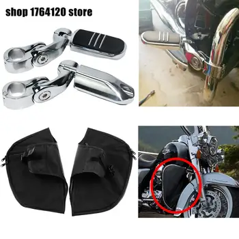 

Short Angled Streamliner Highway Engine Guard 1-1/4" Foot Rests W/ Soft Lowers Chaps Leg Warmer Cover Bag For Harley Touring