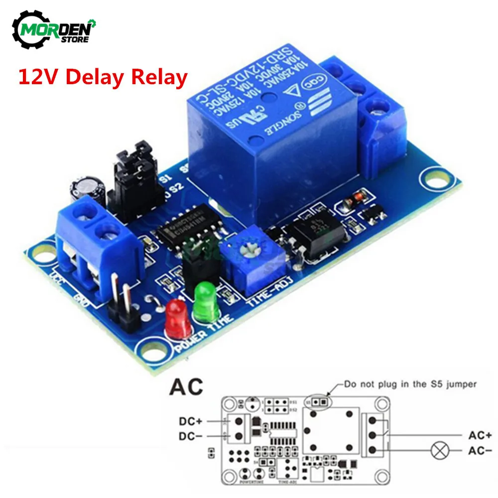 

Time Relay Module Normal Open Delay Relay Timing Relay Control Switch Module Adjustable Potentiometer LED Indicator DC 12V