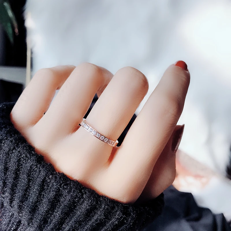 Yun ruo Pave Zirconia Пара Кольца розовое золото цвет модные титановые стальные ювелирные изделия подарок на день рождения женщина никогда не выцветает Прямая