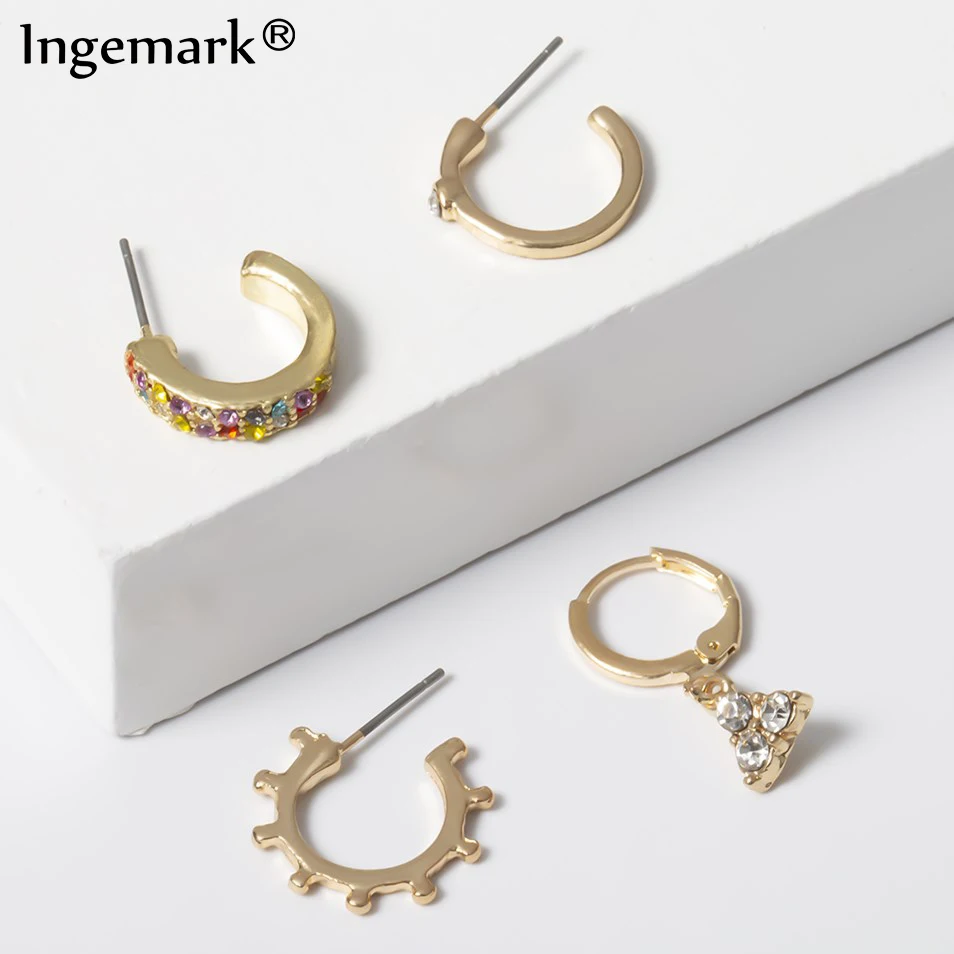 Ingemark в Корейском стиле 4 шт./компл. Кристаллические серьги комплект Для женщин Аксессуары и украшения для пирсинга мяч розовые серьги-гвоздики комплект Bijouteria Brincos