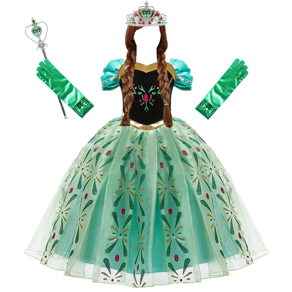 Girls Anna Dress Kids Costume Cloak Children Cosplay Princess Snow