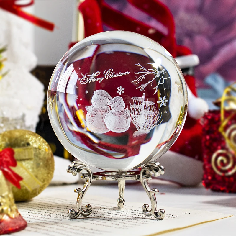 H& D 4 стиля рождественские подарки орнамент 3D лазерная гравировка 60/80 мм Хрустальный шар пресс-папье с подставкой стеклянная сфера ремесло Домашний декор