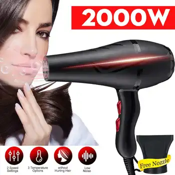 

2000W Strong Wind Power Hair Dryer Professional Electric Hair Dryer Blower Low Noise+Nozzle 220V Hairdryer for Home Salon Hotel