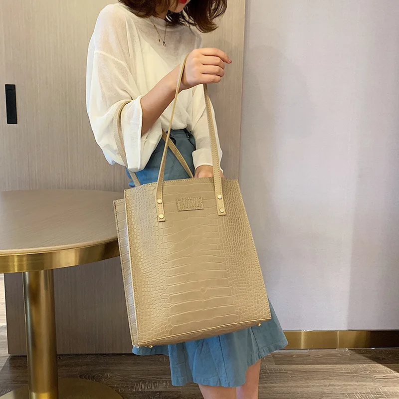 

WOMEN'S Bag PU Leather Solid Color Stone Pattern Shoulder Bag Women's Fashion Students Tote Bag Versatile