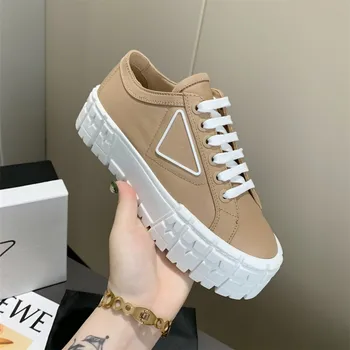 

Women's Vulcanized Shoes Fashion Brand Nylon Cloth Shoes 2020 Spring Autumn New Round Head Thick Bottom Sports Lace White Shoes