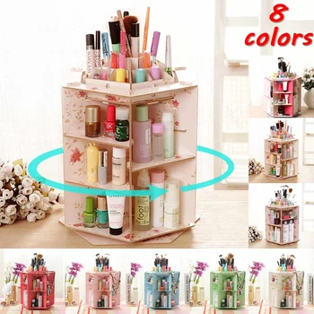 

360° Rotating Cosmetic Storage Box Wooden Makeup Organizer Storage Rack Multi Drawers Large Capacity DIY Jewelry Container