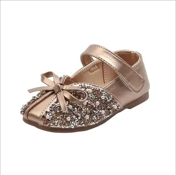 

Girl's Nude Shoes Princess 2020 Autumn Children's Soft Bottom Baby Shoes Little Girl Pearl Sequins Kid's Flats
