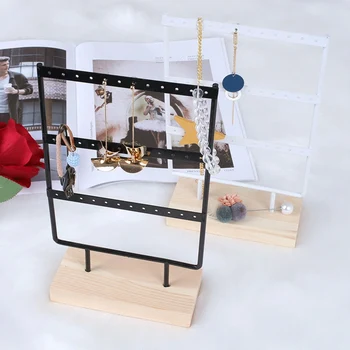 

3 Tier 36 Holes Wooden Earrings Jewelry Organizer Display Holder Stand Metal Jewelry Holder Earrings Necklace Rack Display