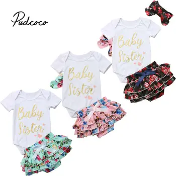 

2020 sister baby girl Tops Clothing Newborn Kids Baby Girls Outfits Clothes Bodysuit+Flower Printed Shorts Headband 3Pcs Set