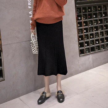 

605# 2020 Autumn Winter Thick Knitted Maternity Skirts Adjustable Belly Skirts Clothes for Pregnant Women Pleated Pregnancy