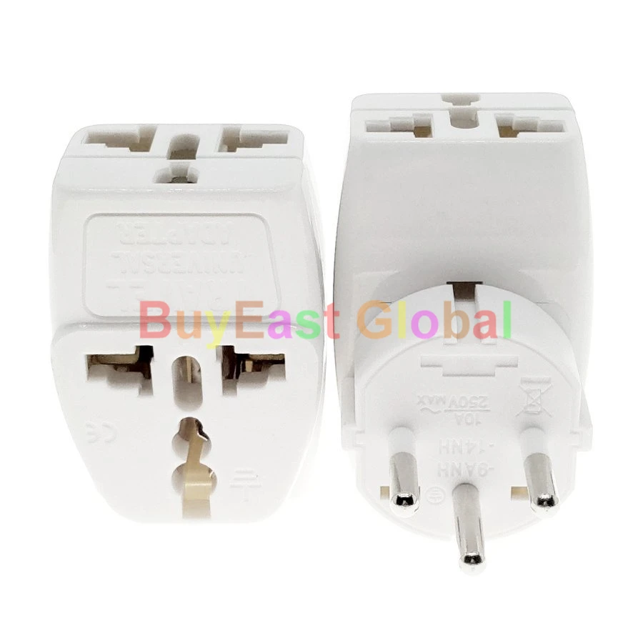 Pack 3) 3 IN 1- ISRAELI Electrical Plug Adapter Universal Outlet AC100~250V 10A White / Black