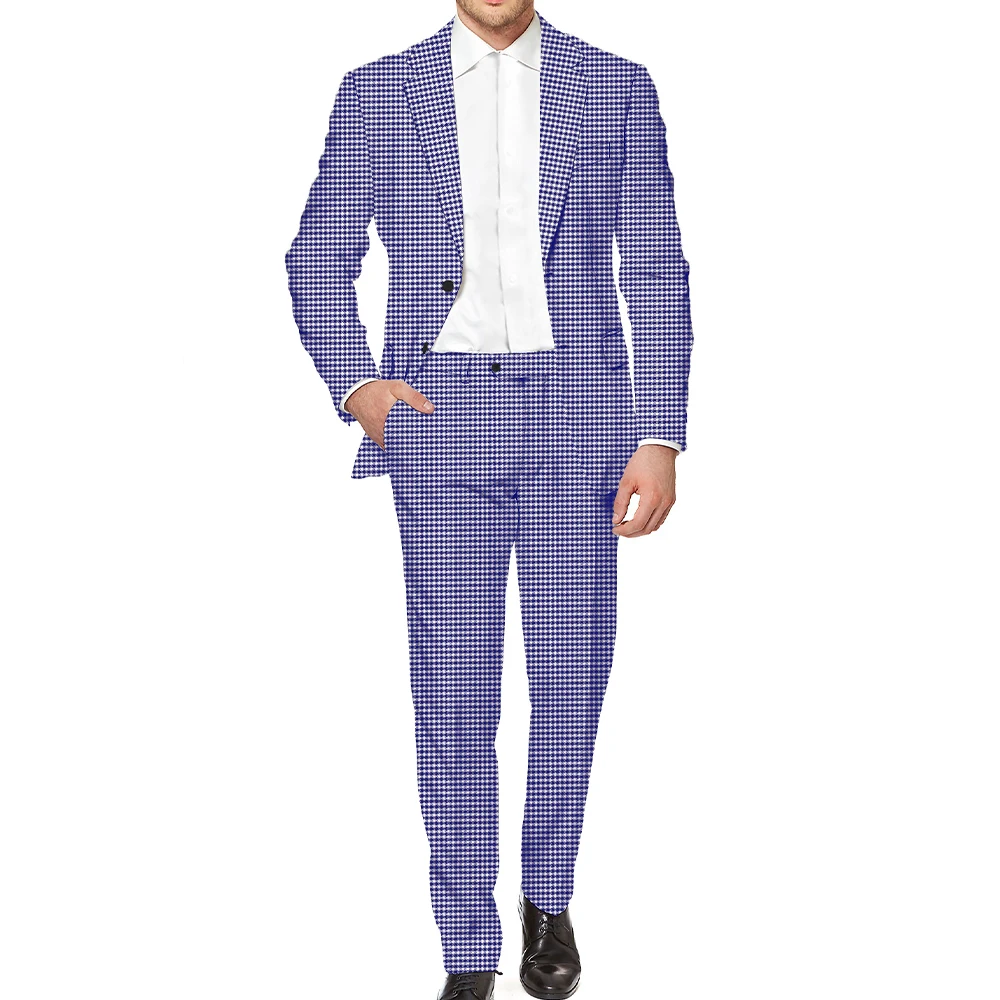 Men Business Leisure Suit Black and White Houndstooth Vintage Wedding Groom Dress Formal Dinner Tuxedo Office Set(Blazer+Pants