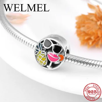 

Summer 925 Sterling Silver pineapple red wine and Sunglasses Enamel beads Fit Original Pandora Charm Bracelet Jewelry making