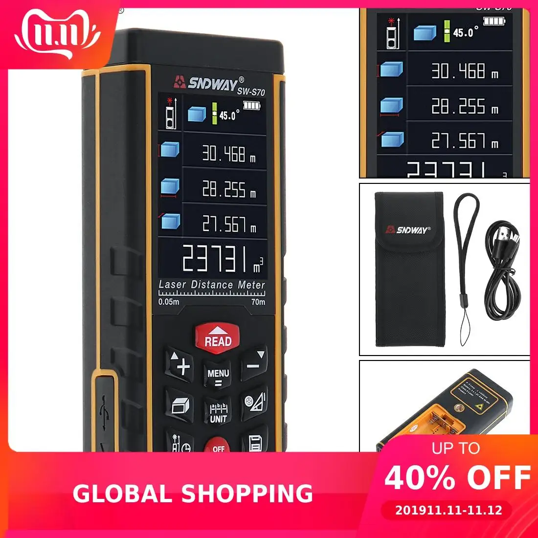 

70M Portable Multi-function Laser Distance Meter with Lofting Function/Universal Horizontal Bubble Function Computer Connection
