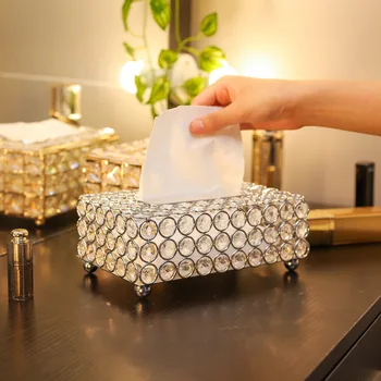 

Removable Tissue Metal Crystal Tissue Box Hotel Restaurant Napkin Holder Desktop Organizer Storage Box