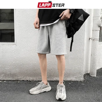 

LAPPSTER Solid Cotton Shorts Men Summer 2020 Knee Length High Waist Sweatshorts Hip Hop Casual Sweatpants Plus Size Joggers 5XL
