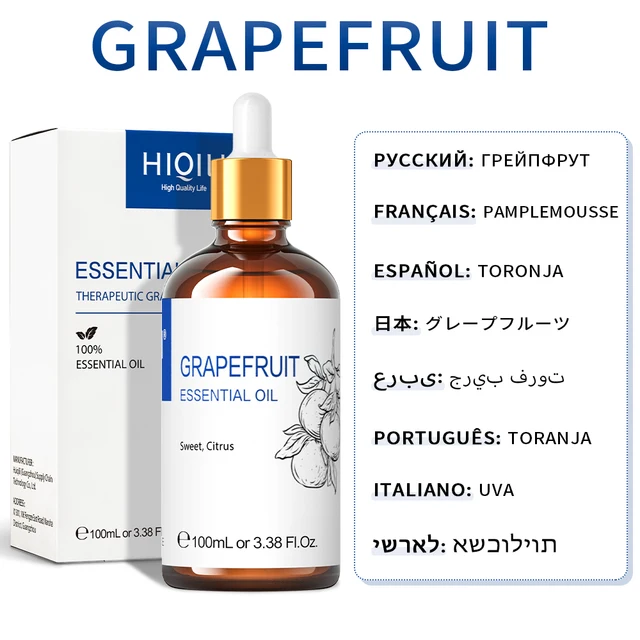 HIQILI 100ML Essential Oils ,Premium Pure Natural for Aromatherapy | Humidifier, Massage,Diffuser, Skin & Hair Care,Perfume DIY Grapefruit
