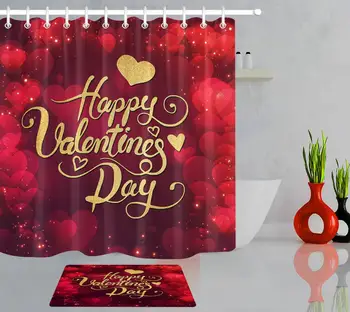 

Happy Valentine's Day Shower Curtain Dreamy Bokeh Red Love Heart Waterproof Polyester Fabric Bathroom Curtains Home Decoration