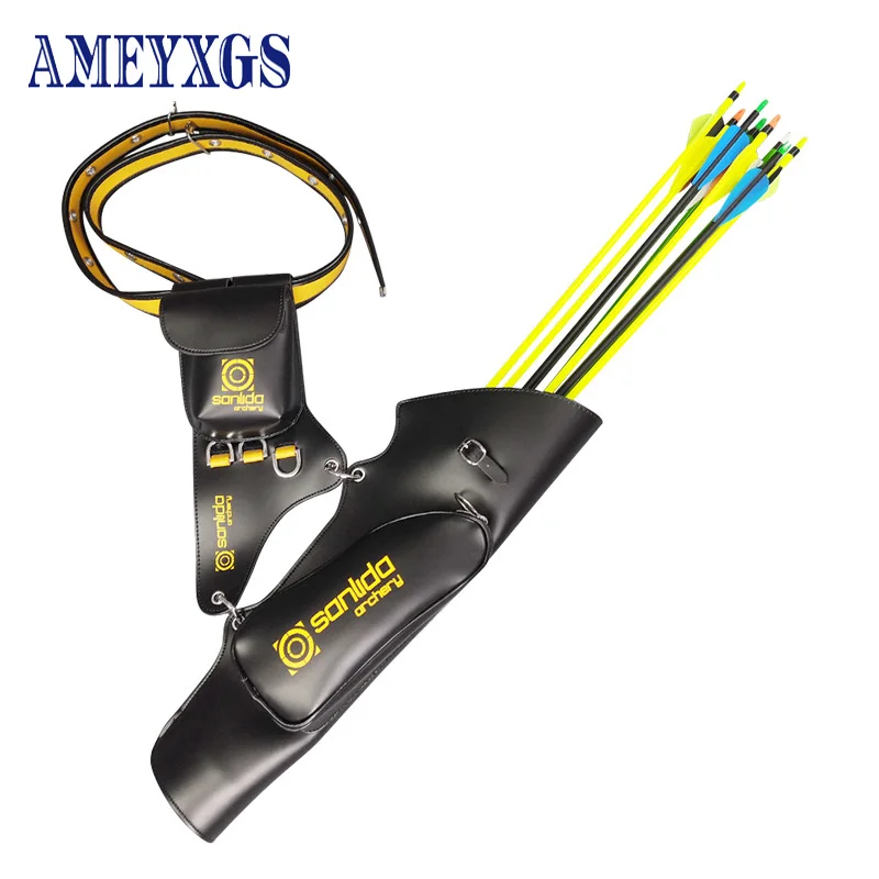 

Archery Arrow Quiver Leather Arrow Bag Diagonal Waist Hanging with Adjustable Belt For Placing Crossbow Arrows Hunting Accessory