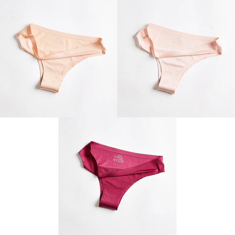 nude pink red Трусики, женское нижнее белье, сексуальные, бесшовные, спортивные, женские, Т-образные, мягкие, стринги, для женщин, нижнее белье, ледяной шелк, 3 шт. BANNIROU - Цвет: nude pink red
