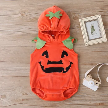 

HIPAC Cartoon Pumpkin Newborn Baby Bodysuit Halloween Sleeveless Hooded Bodysuits Toddler Infant Boys Girls Cute Cosplay