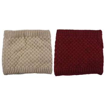 

2 Pcs Warm Knitted Scarves Collar Neck Warmers Winter Wrap Shawls , Jujube Red & Beige