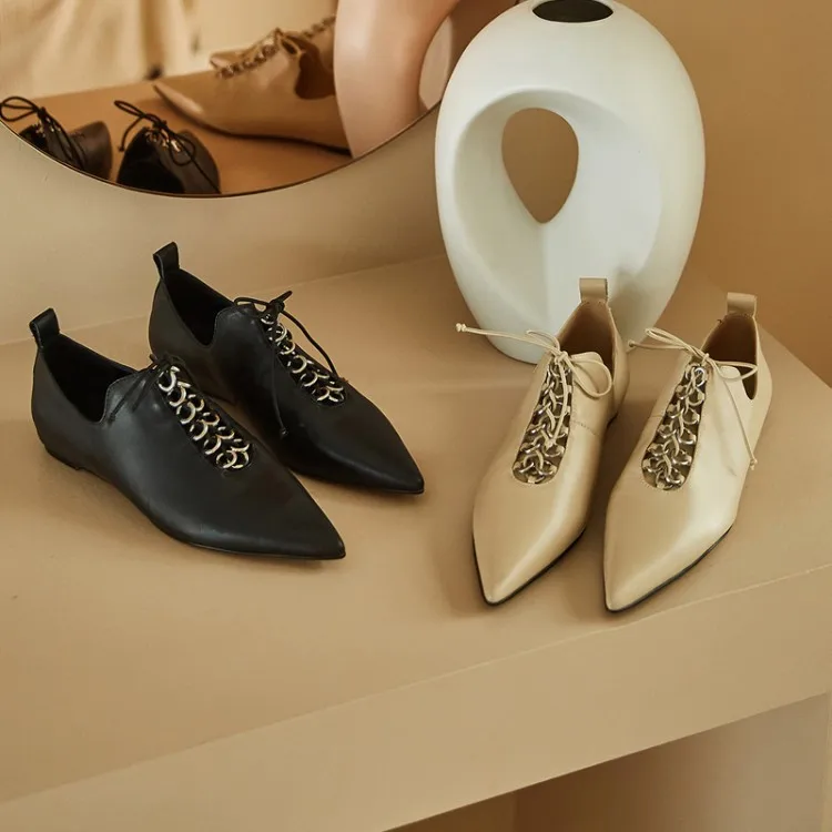 

Spring And Autumn Flat Top Shoes Women's Versatile England Chunky-Heel Lace-up Rivet Mouth Shoes Women's inside And Pure Leather