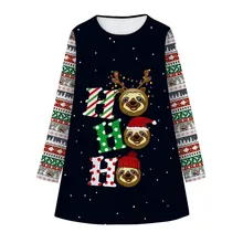 Рождественское платье с длинными рукавами и 3D-принтом для девочек-подростков; одежда для рождественских праздников; модное Привлекательное элегантное платье для маленьких девочек