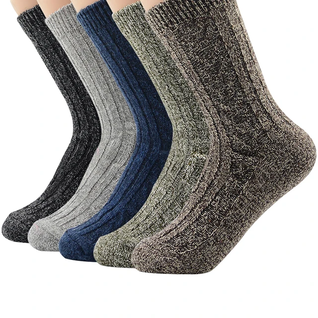 Men Socks Wool Cotton Casual High Quality Diamond pattern Men's Socks Winter thick warm 5 Pairs happy Socks Men Breathable 5 Pairs I