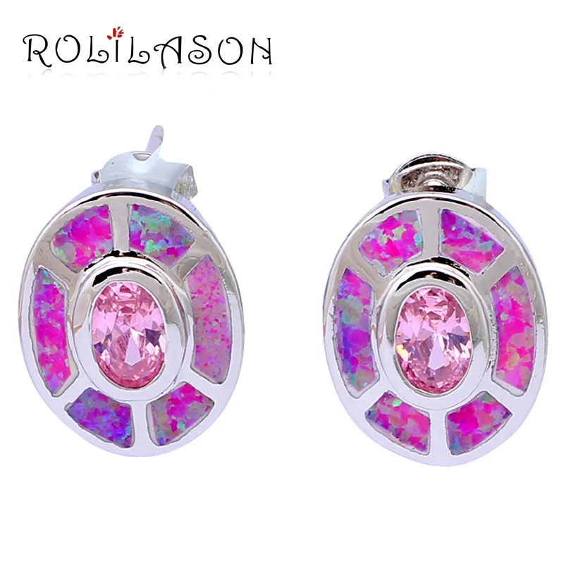 

Glittering Pink AAA Zirconia Design Wholesale & Retail Purple Fire Opal Silver Stamped Stud Earrings Fashion Jewelry OE543