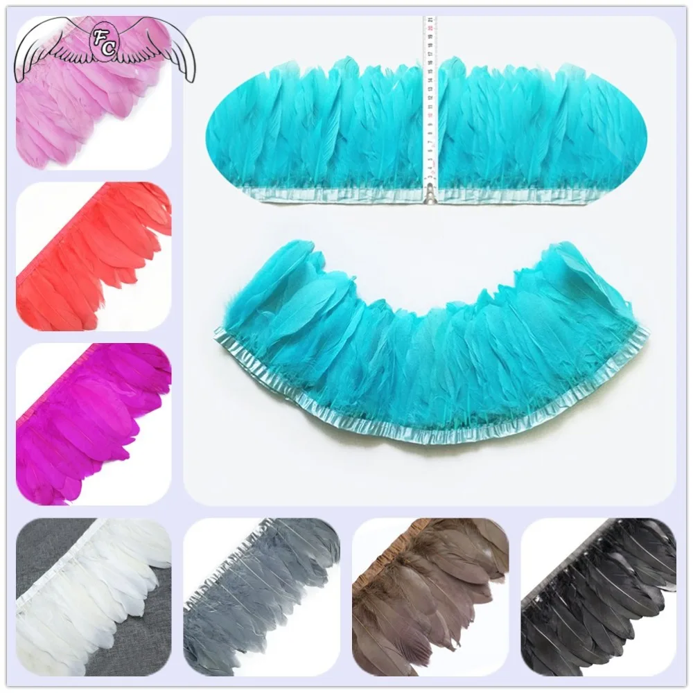 Description Picture 6 of item2M Dyed 13-18CM White Goose Feather Trims Real Geese Feather Ribbon Fringe  Dress Skrit DIY Craft Sewing Material Feathers