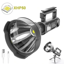 Super Bright Torch Projecteur De Poche Portable LED Spotlight USB Rechargeable Camping lampe de Poche avec Trépied Pliable pour Randonnée Camping Pêche