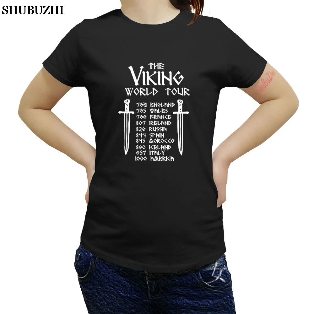 Прямая VIKING WORLD TOUR Хлопковая женская футболка брендовая модная футболка ODIN THOR RAGNAR NORGE VALHALLA футболка - Цвет: black (2)