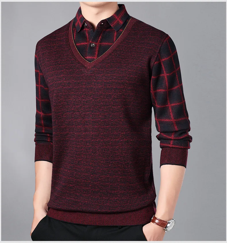 Dad Autumn Winter Sweater Men Extra Fleece Add thickness Sweaters Middle-aged Business Casual Knitted Sweater Men