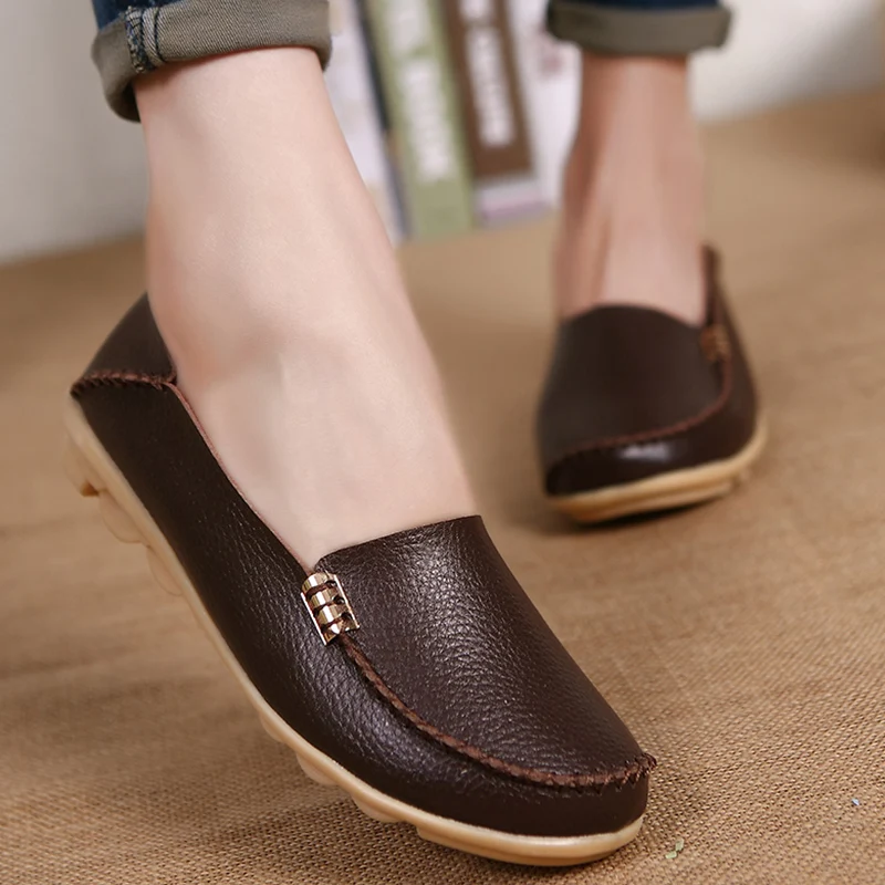 Women Slip On Shoes Moccasins Genuine Leather Loafers Flats Plus Size