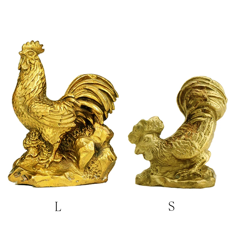Китайский Зодиак, 12 китайских знаков зодиака, животные из твердой латуни, фигурки животных, настольные украшения, талисман, счастливый орнамент фэншуй - Цвет: Rooster