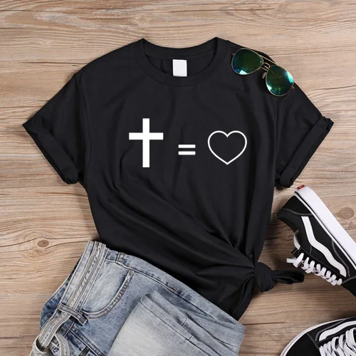 Футболки ONSEME Jesus is equal to love, женская одежда, футболка с изображением Иисуса Креста, Христианские Футболки, хлопковые футболки, топы 90s Q-935 - Цвет: Black